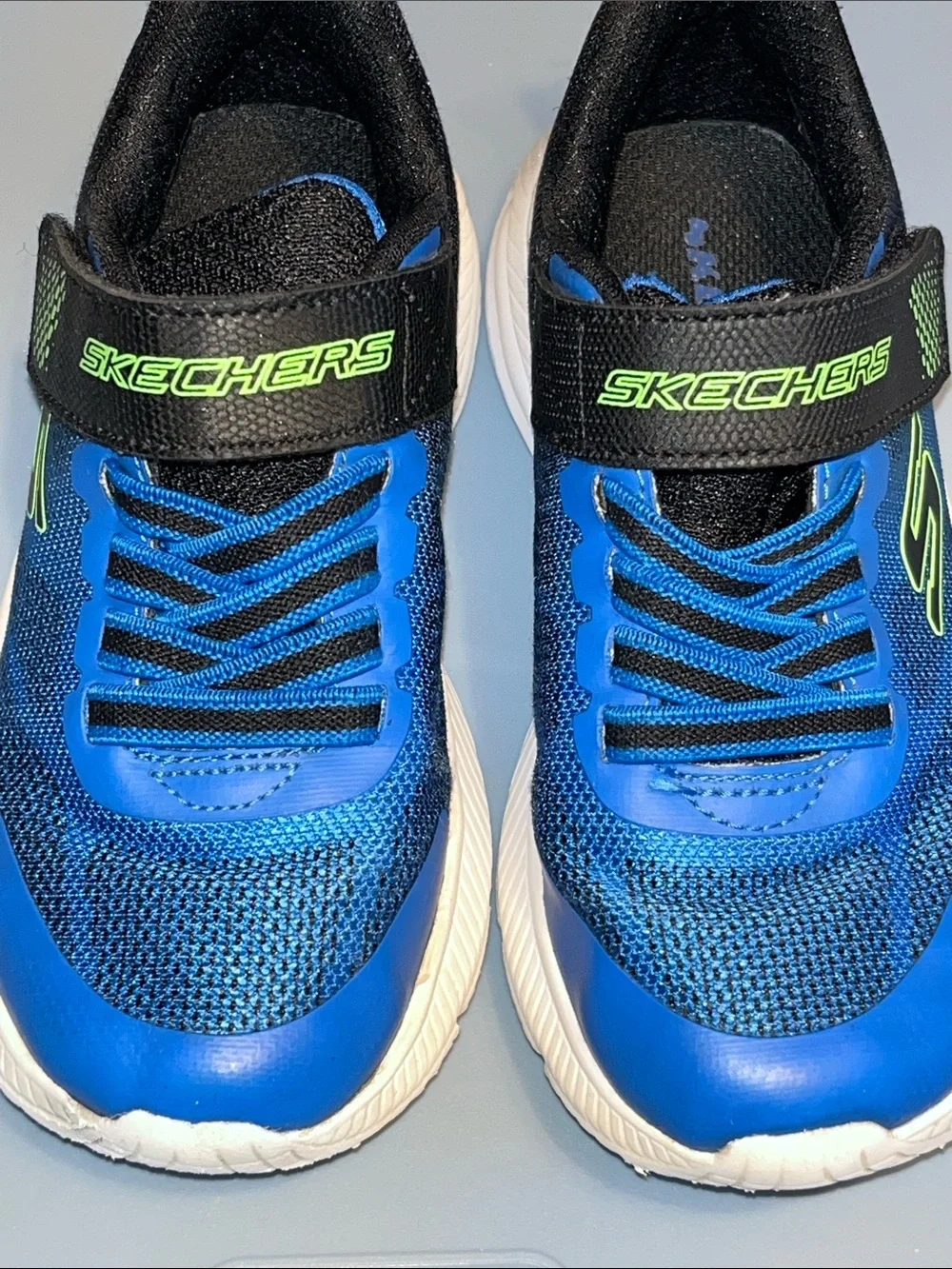 Skechers Boys Blue Athletic Sneakers with Neon Green Accents
